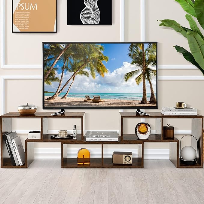 GOFLAME 3 Pieces TV Console Stand, Modern Entertainment Center for 50 55 60 65 Inch Flat Screen TV, Free Combination Bookcase for Storage & Display, Suitable for Living Room, Bedroom (Brown)-NeatNest