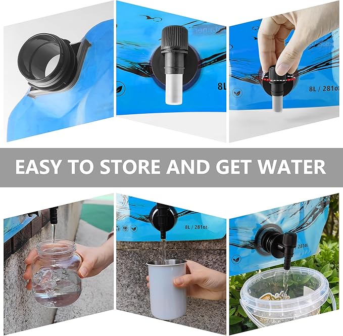 Collapsible 8L Water Storage Bag, BPA-Free Portable Folding Water Jug with Adjustable Faucet, Leakproof Emergency Water Bag for Camping, Hiking, Riding, Outdoor Sport (Blue, 1)-NeatNest