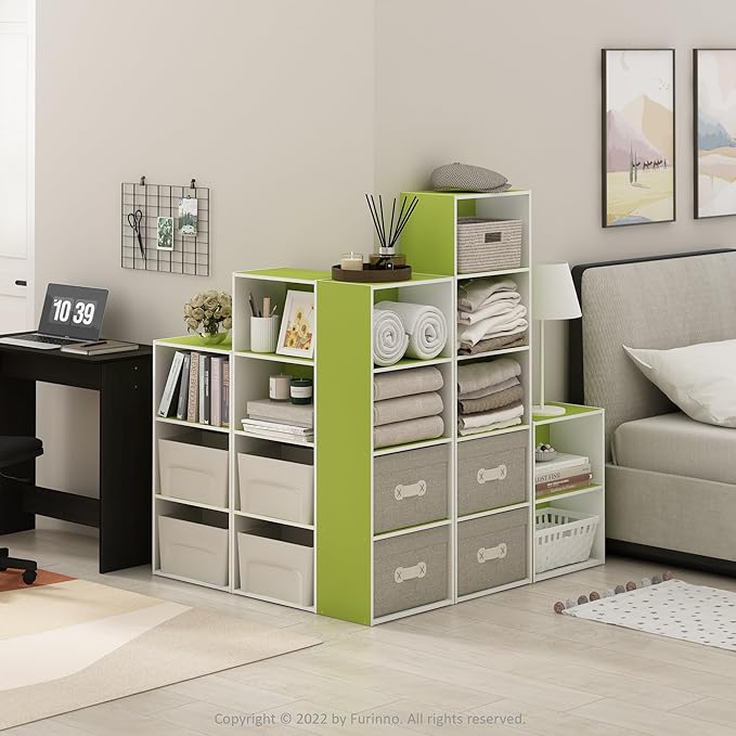 Furinno Luder 3-Tier Open Shelf Bookcase, Green/White-NeatNest