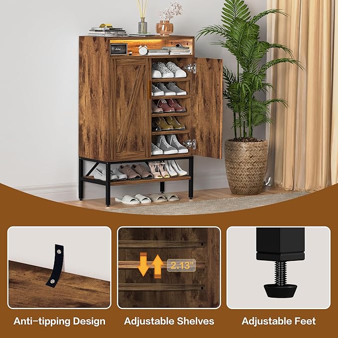 7-Tiers Shoe Storage Cabinet for Entryway, Shoe Rack Organizer Cabinet with Doors and Adjustable Shelves Living Room, Bedroom, Hallway-NeatNest