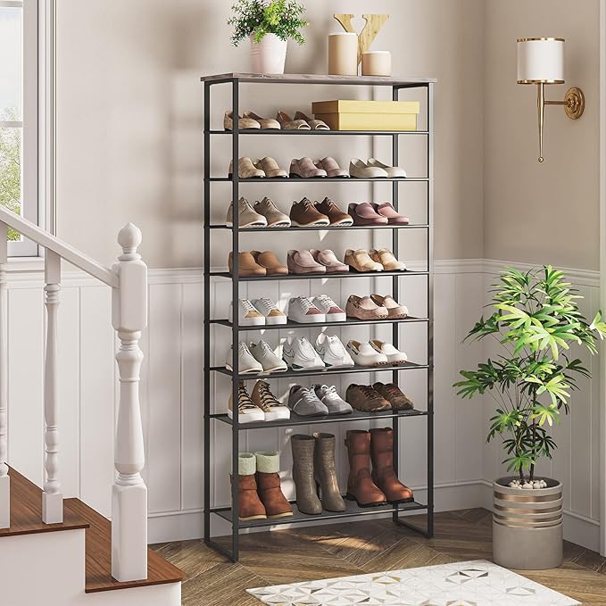 HOOBRO 10-Tier Shoe Rack, 29.5" L Shoe Storage Organizer, Large Capacity Shoe Shelf for Front Door Entrance, Entryway, Hallway, Holds 36-40 Pairs of Shoes, Closet, Greige and Black BG107XJ01-NeatNest