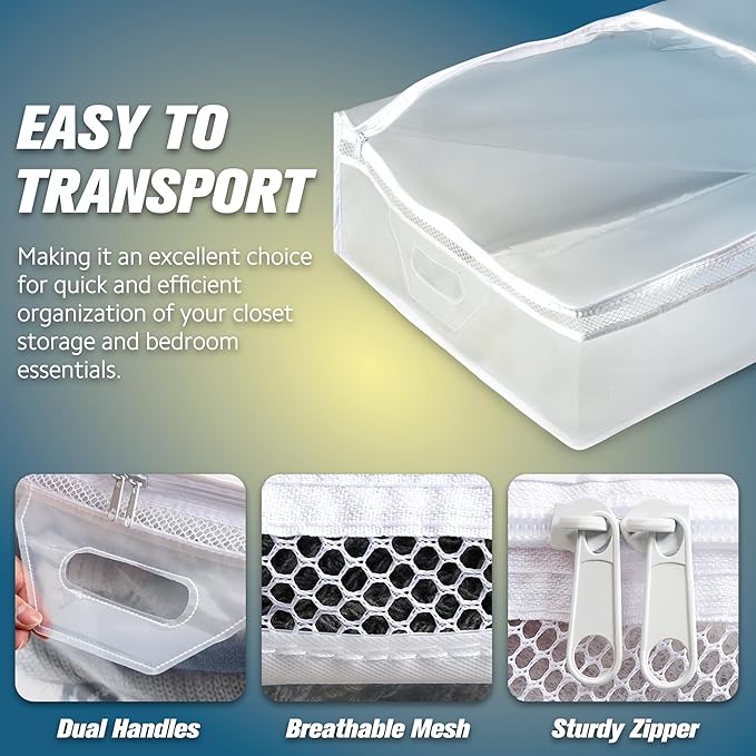 HIBAG 20 Gallon Under Bed Storage Containers, Underbed Clothing Storage Bins, Clear Plastic Organizer with Reinforced Handles, for Clothes Comforters Blankets Towels Pillows Bedding (2 Pack)-NeatNest