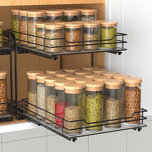 2-Tier Spice Rack, Pull Out Cabinet Organizer Spice Racks Height Adjustable Heavy Duty Metal Basket for Inside Cabinets & Pantry Closet(9.5''Wx10.5''Dx9.5''H)-NeatNest