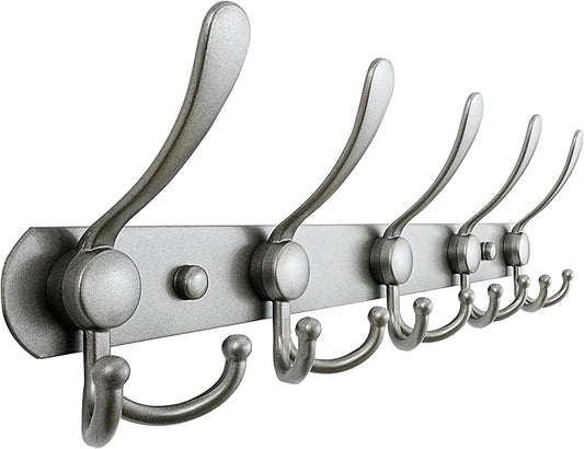 Dseap Coat Rack Wall Mounted - 5 Tri Hooks, Heavy Duty, Stainless Steel, Metal Coat Hook Rail for Coat Hat Towel Purse Robes Mudroom Bathroom Entryway,Grey-NeatNest