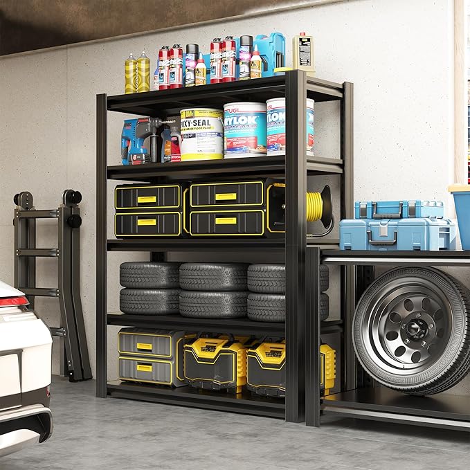 60" H Heavy Duty Garage Shelving 3000LBS Storage Shelves Adjustable 5 Tier Metal Shelving Unit, Industrial Utility Rack for Garage, Workshop, Basement, Home Office 60" H*27.5W*12D-NeatNest