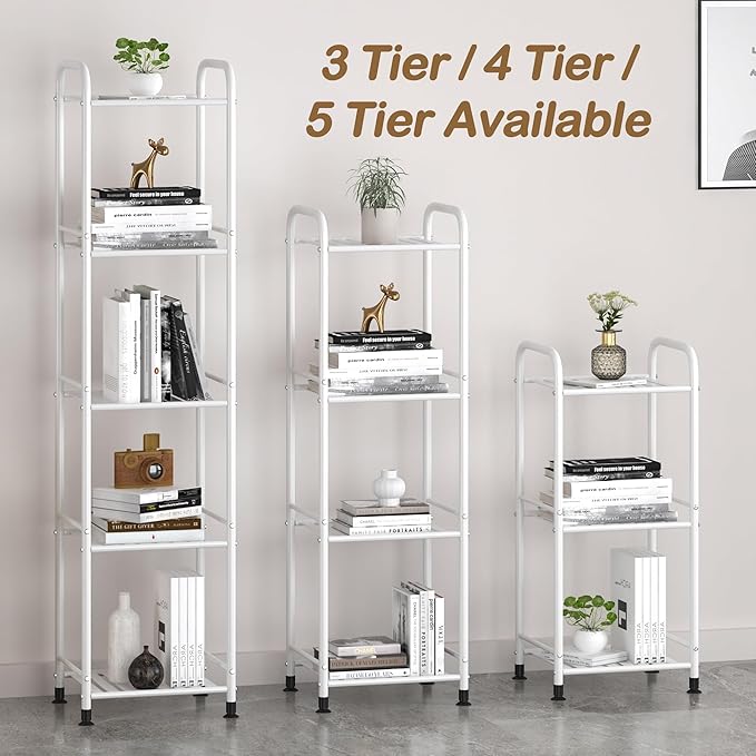 JSB 5 Tier Narrow Bathroom Shelving Unit, Kitchen Storage Rack Organizer Metal Corner Shelf for Living Room Laundry Pantry (Matte White, 5 Tier)-NeatNest