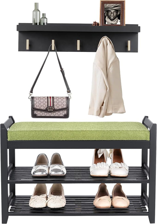 Shoe Rack for Front Door Entrance, 28” Entryway Bench with Coat Rack, Hall Tree Shoe Bench with Storage for Entry, Hallway, Bedroom, Living Room-NeatNest