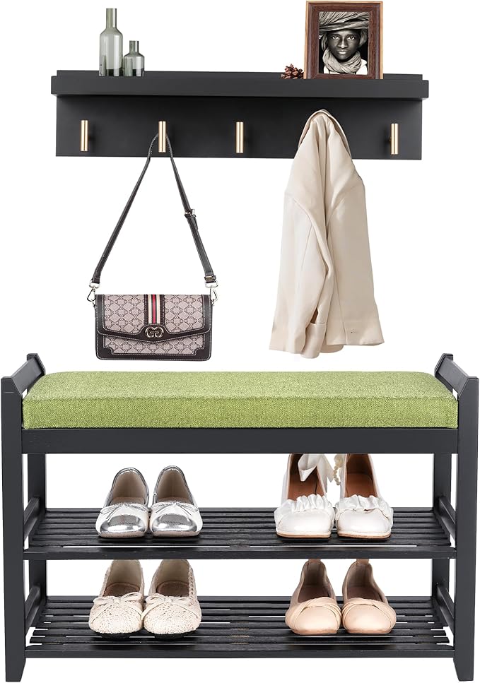 Shoe Rack for Front Door Entrance, 28” Entryway Bench with Coat Rack, Hall Tree Shoe Bench with Storage for Entry, Hallway, Bedroom, Living Room-NeatNest