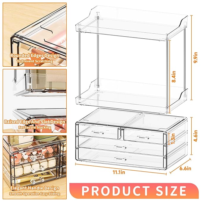 Yieach Bathroom Counter Organizers and Storage,Clear Acrylic Makeup Organizers with Drawers for Vanity,Bedroom,Plastic Skincare Organizer for Dresser Top Beauty,Cosmetic,Lotion and Perfume Organizer-NeatNest