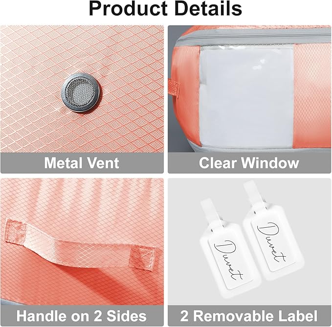 Comforter Storage Bag - Large Capacity Blanket Storage Bags 3-Layer Ultra Space Saving Self Compression Organizer, Washable Compression Bags for Storage Comforter Blanket, 2-Pack, Pink-NeatNest