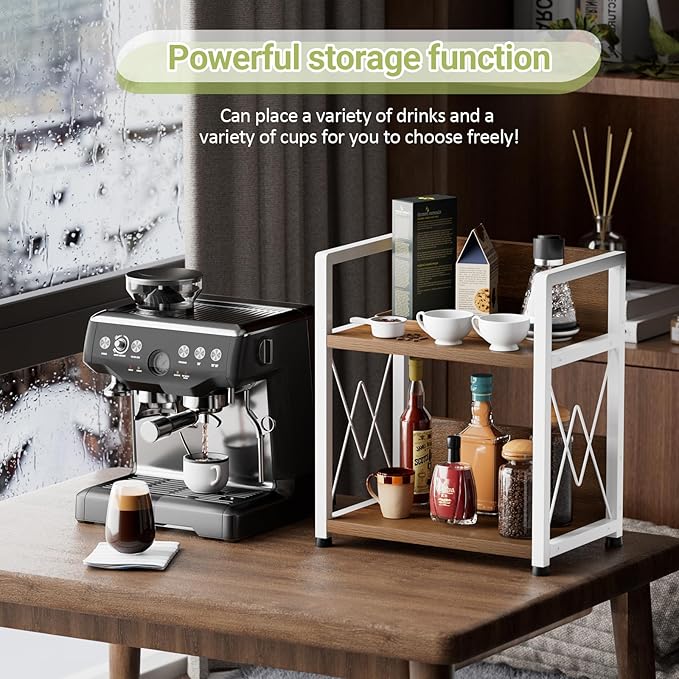 Aduanbang Coffee Bar Accessories Organizer, 2 Tier Wooden Kitchen Counter Shelf, Coffee Organizer Station for Countertop, Condiment Rack for Mugs, Cups, Cream, Syrup-NeatNest