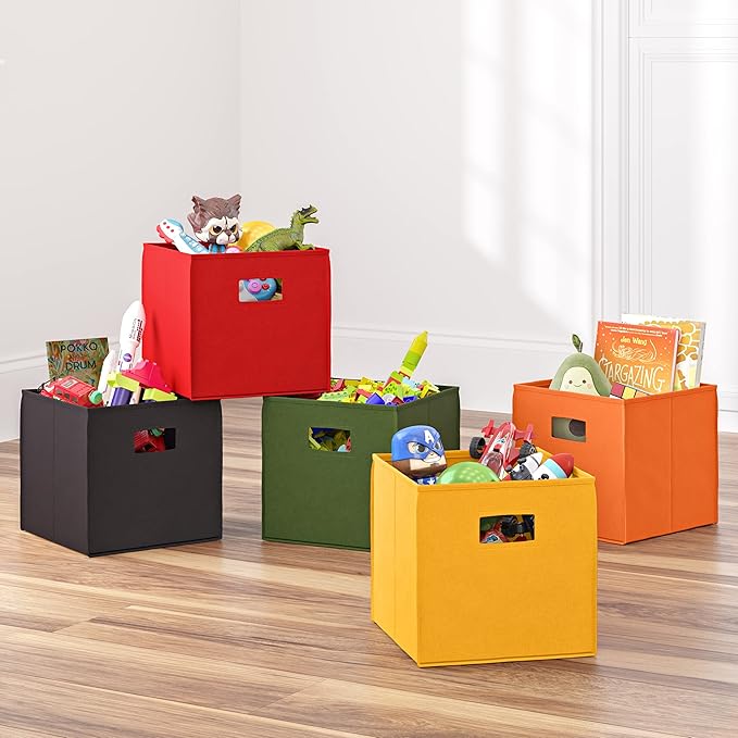RiverRidge Folding Storage Bins with Handles Olive Cube Storage Organizer for Closet, Bedroom & Playroom - Closet Organizers and Storage Set of 2-NeatNest