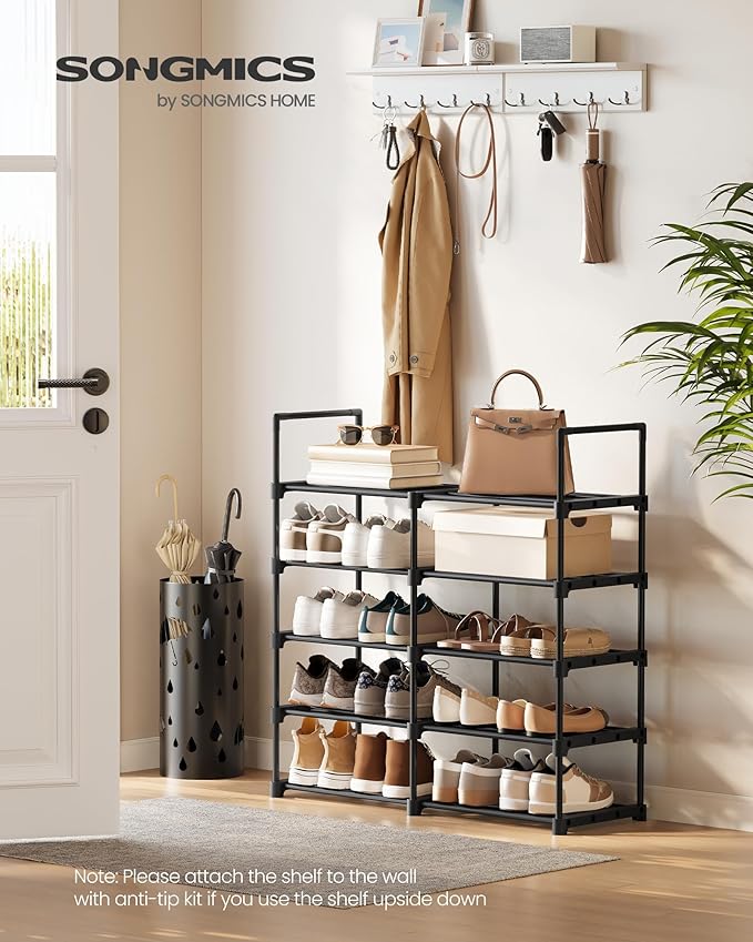 SONGMICS Shoe Rack, 10-Tier Shoe Organizer, Metal Storage Shelf, Upright or Upside Down, for 11-22 Pairs, for Entryway, 11.8 x 17.7 x 68.5 Inches, Black ULSA25BK-NeatNest