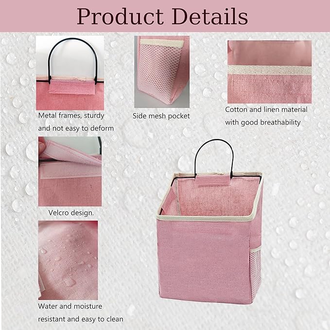 2 Pack Wall Hanging Storage Bag, Hanging Organizer Bag with Sticky Hook, Wall Organizer for Dormitory Bathroom Bedroom Kitchen (Pink)-NeatNest