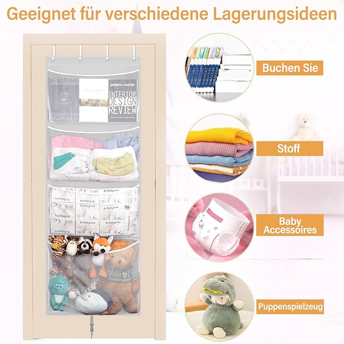 Hanging Stuffed Animal Storage, Over Door Large Plush Toy Organizer with Metal Hook, Baby Accessory Holder Idea for Nursery, Doll & Bear Mesh Hammock Bag for Girl Boy Kid Room-NeatNest