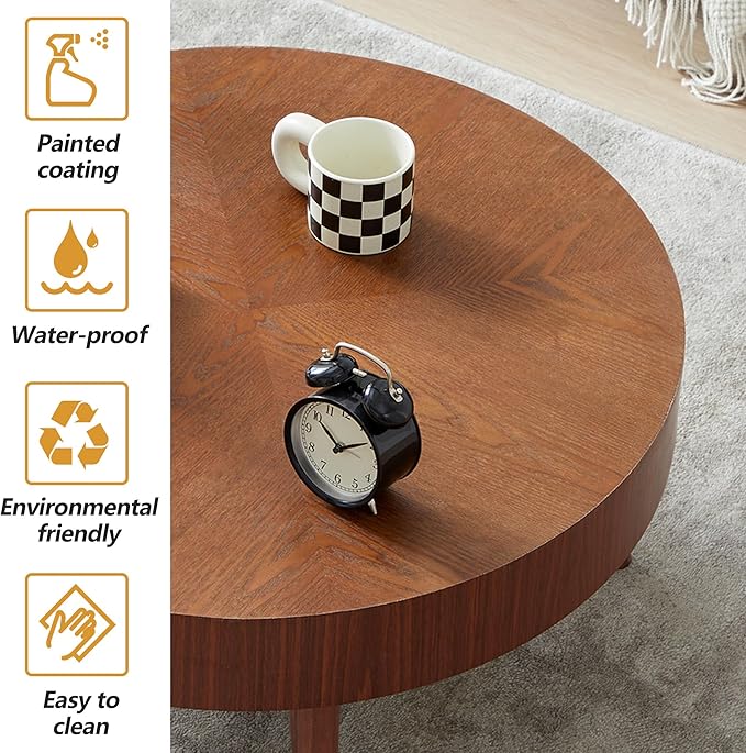 Farmhouse Round Coffee Table Set of 2, Rustic Sofa Side End Tables w/Wood Finish, Nesting End Table Set for Living Room, Bedroom (Walnut)