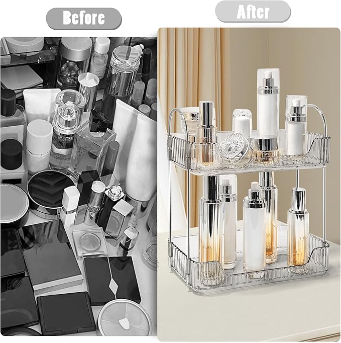 Bathroom Counter Organizer Countertop Storage Skincare Countertop Makeup Organizer Cosmetics Skincare Organizers Holder for Perfume-Grey-silver pole-NeatNest