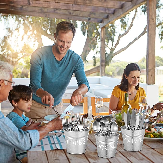Honeydak 3 Pcs Farmhouse Silverware Holder Countertop Metal Cooking Utensil Caddy Fork Knife and Spoon Cutlery Organizers for Kitchen Counter, Cabinet, Drawer or Pantry-NeatNest