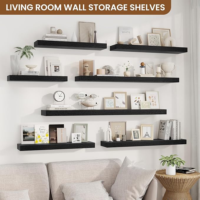 fuqing Floating Shelves for Wall, Bathroom Shelf Wall Mounted for Storage, Shelves with Invisible Bracket for Bedroom, Kitchen, Living Room, Farmhouse Small Book Shelf, 40 Inch Set of 2, Black-NeatNest