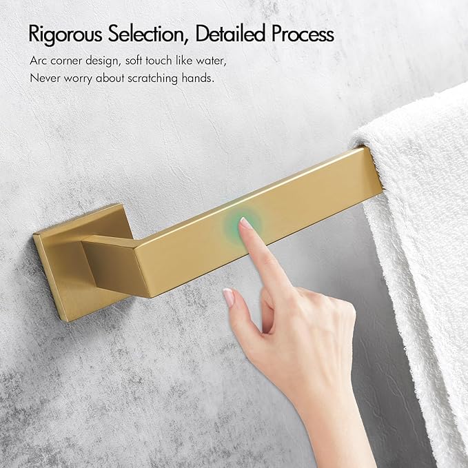 Bagnolux 22 Inch Gold Bathroom Accessories, Gold Towel Rack for Bathroom Wall Mounted Towel Bar, Heavy Duty Modern Brushed Brass Towel Holder Wall Single Towel Rod (Total Length 23.6-Inch)