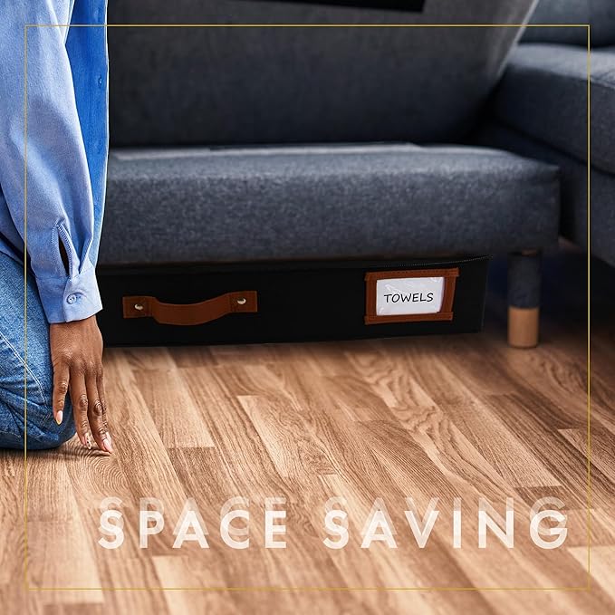 HOMELUX THEORY 2pc Under Bed Storage Containers, Bedroom Under the Bed Drawer Storage Organizer with Bins and Lids, Large Underbed Clothes Storage Box Ideal for Blanket, Fabric, & Shoes (Black)-NeatNest