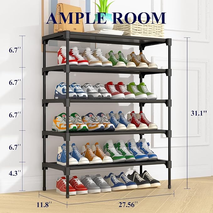 Kitsure Shoe Rack - Non-Woven Shoe Rack Shelf, Shoe Organizer for Closet, Entryway, Garage & Corridor, Stackable Shoe Shelves, 2X-Large, Black