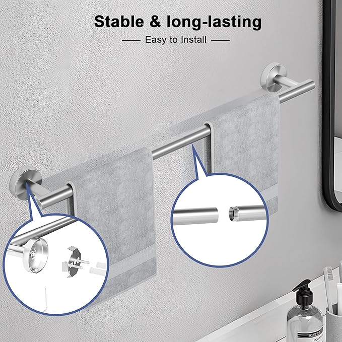 Brushed Nickel Towel Bar, 24 Inch Towel Racks for Bathroom Wall Mounted, SUS304 Stainless Steel Bathroom Towel Holder, Total Length 26.4 Inch Towel Bars-NeatNest