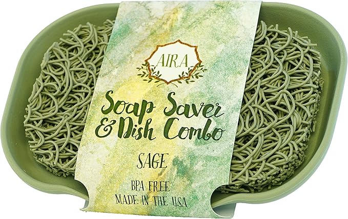 Aira Soap Saver - USA Made BPA Free Shower & Bath Holder - Drains Water, Circulates Air, Extends Soap Life - Fits All Dish Sets - Sage Combo-NeatNest