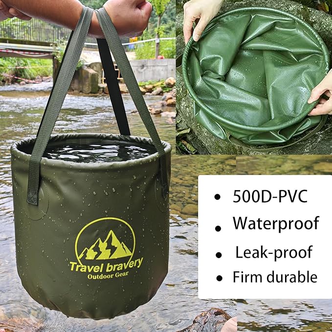 Outdoor Portable Folding Bucket, Picnic, Fishing Bucket, Water Bucket, Large Capacity Handheld Bucket, Suitable for Camping, Hiking, Water Filling, Vegetables and Fruits (ForestGreen, 10L)-NeatNest