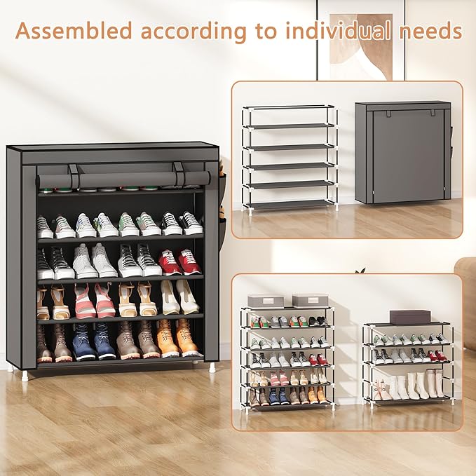 Laiensia 5-Tier Vertical Shoe Rack Organizer, Space Saving Shoe Storage Organizer, Non-Woven Cover Shoe Shelf Holds 20-25 Pairs for Bedroom, Hallway, Closet Entryway, Grey-NeatNest