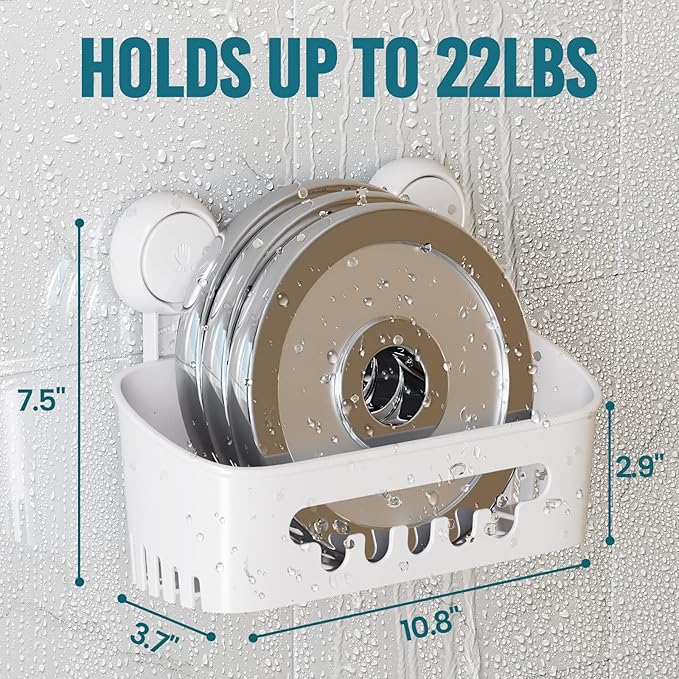 TAILI Shower Caddy Suction Cup 2 Pack, Heavy Duty Bathroom Organizer, Removable Shelves for Inside Shower, Shampoo, Waterproof Suction Plastic Storage for Bathroom Accessories Holder, White