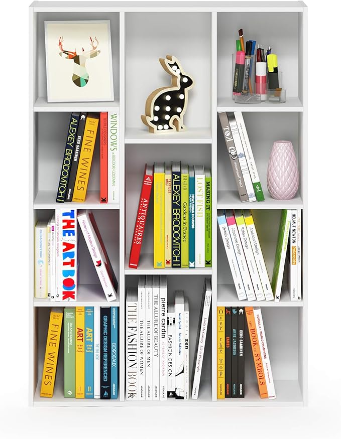 Furinno Luder Bookcase / Book / Storage , 11-Cube, White-NeatNest