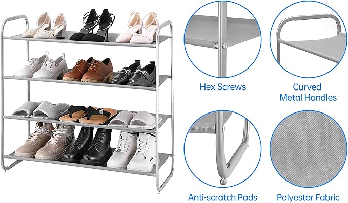 MAX Houser 4 Tier Shoe Rack Storage Organinzer 4 Shelf Shoe Rack Organizer，Entrance Fabric Shoe Shelf Small for Closet Entryway Hallway Bedroom(Light Gray)-NeatNest