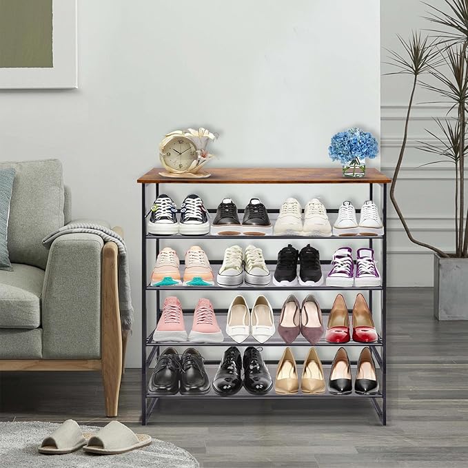 Garden 4 you 5-Tier Tilting Adjustable Freestanding Shoe Rack 12-Pairs for Durability and Stability for Entryways, Hallways, Closets, Dormitory Rooms, and Industries，Brown-NeatNest