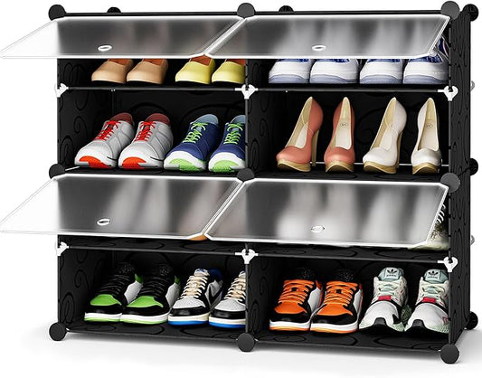 HOMIDEC Shoe Rack, 4 Tier Shoe Storage Cabinet 16 Pair Plastic Shoe Shelves Organizer for Closet Hallway Bedroom Entryway Black-NeatNest