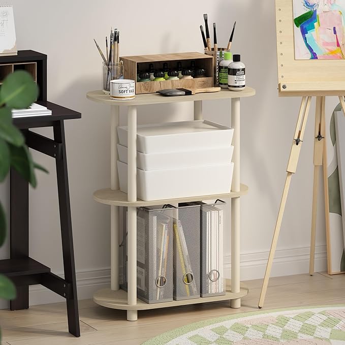 Furinno Turn-N-Tube No Tools 3-Tier Modern Oval Side Display Rack, Bauhaus Oak/Beige-NeatNest