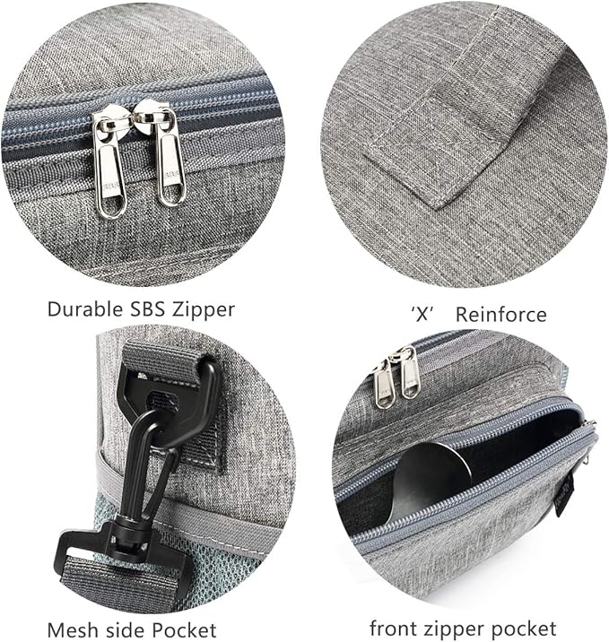 FlowFly Insulated Reusable Lunch Bag Adult Large Lunch Box for Women and Men with Adjustable Shoulder Strap,Front Zipper Pocket and Dual Large Mesh Side Pockets,Grey-NeatNest