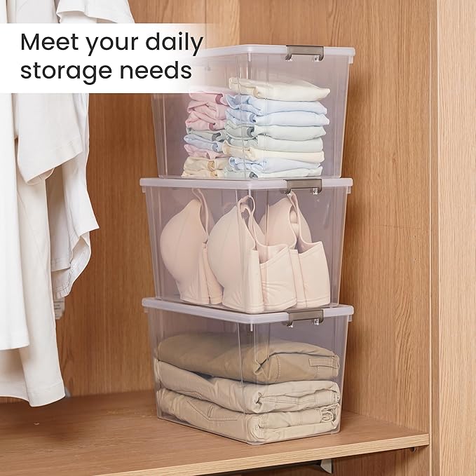 Citylife 7.8 QT 6 Pack Small Storage Bins Plastic Storage Container Stackable Box with Lids for Organizing, Clear White-NeatNest