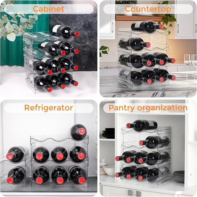BoxedHome Plastic Water Bottle Organizer and Wine Rack Storage Holder for Inside Cabinet, Kitchen Countertop, Table Top, Pantry, Bars, Cabinets, Fridge - Clear (4 Tier 12 Containers)-NeatNest