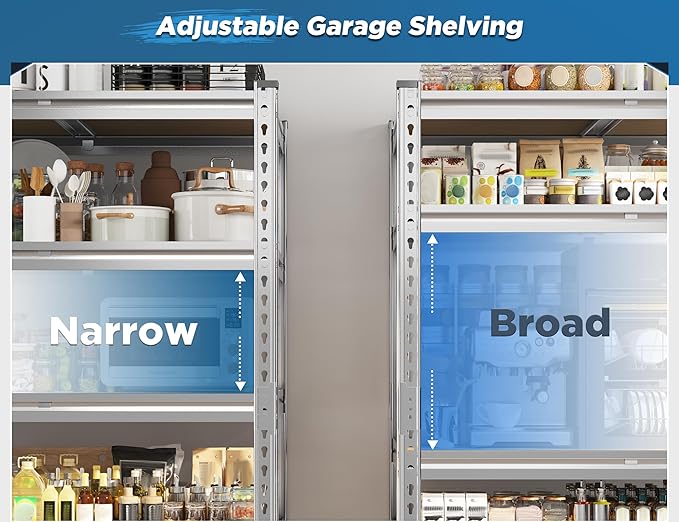 REIBII Garage Shelving, 5 Tier Storage Shelves Load 3000LBS, Adjustable Garage Shelving Heavy Duty, Metal Shelves Unit for Basement, Warehouse, 48" W x 72" H x 18" D, Galvanized-NeatNest