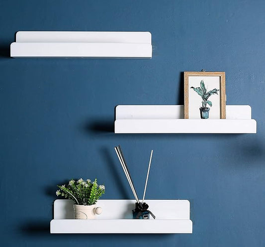 IEEK 15 Inch White Floating Wall Shelf, Modern Picture Display Ledge and Book Shelves for Kids Room, Living Room/Office, Set of 3-NeatNest