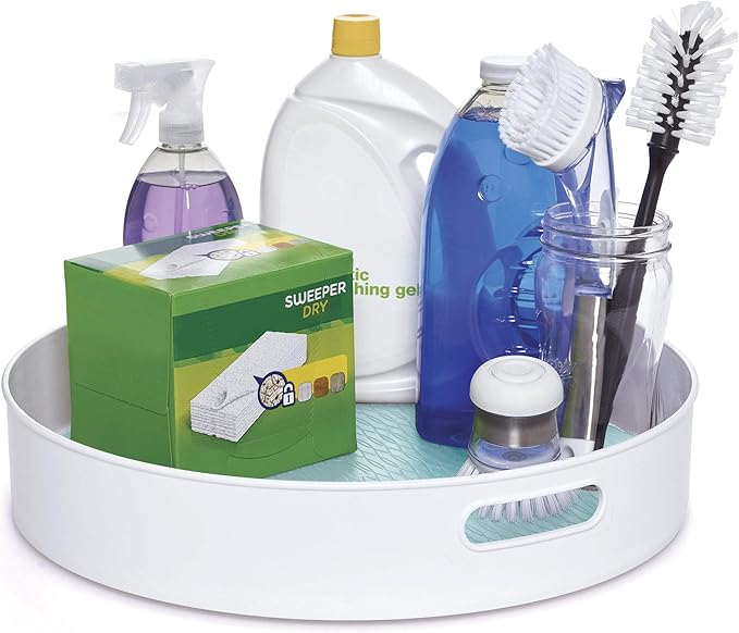 Copco Non-Skid Under-Sink Pantry Cabinet Kitchen Organizer, 18-Inch, White/Aqua Sky-NeatNest