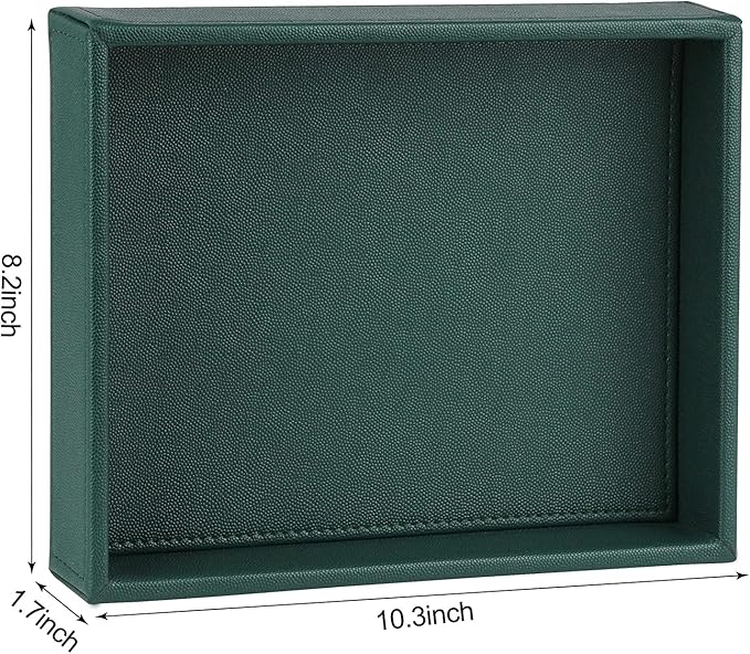 HofferRuffer Faux Leather Decorative Tray, Elegant Desktop Storage Organizer, Decorative Catchall Perfume Tray, Nightstand or Dresser Vanity Tray Organizer, 10.2 x 8.4 x 1.8 inches (Dark Green)-NeatNest