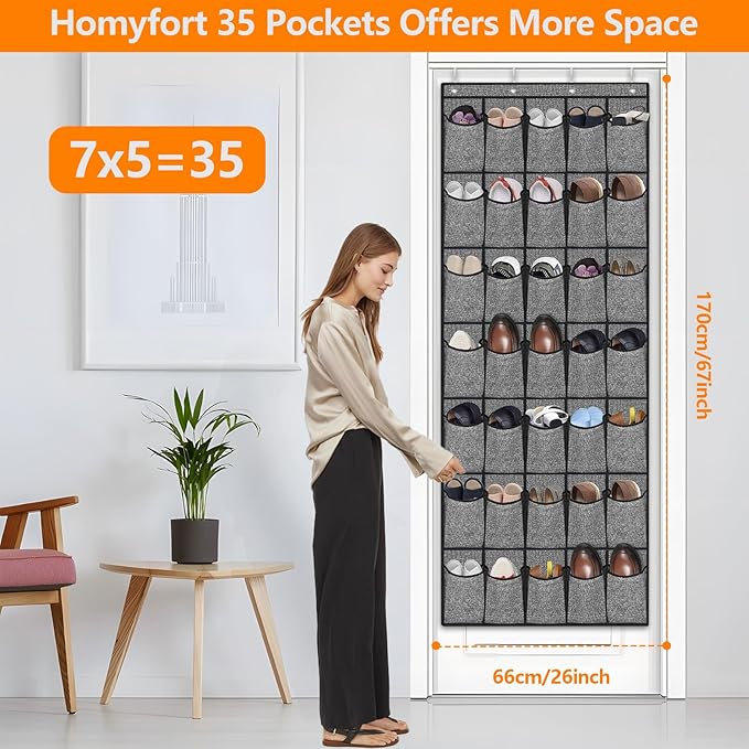 35 Pockets Over the Door Shoe Organizer, Hanging Door Shoe Rack for Closet, Large Shoe Storage Holder Zapateras Organizer for Shoes (Black)-NeatNest