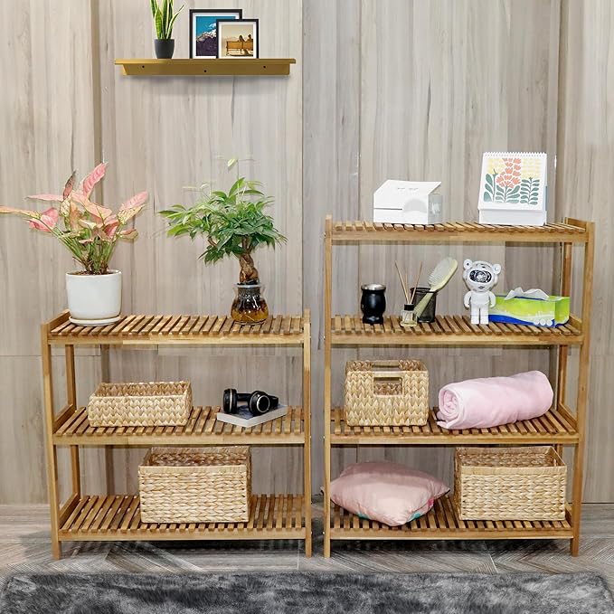 4-Tier Long Acacia Wood Shoe Rack, Wide Natural Shoe Storage Shelf for Entryway, Stackable Wooden Plant Stand Organizer for Closet, Bedroom, Kitchen, Indoor and Outdoor-NeatNest