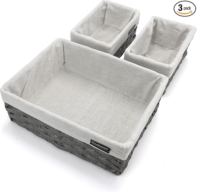 Brookstone Wicker Shelf Storage Basket Decorative Shelf Bin, bathroom organizers and storage, Boho Living Room Decor, Summer Storage 2025-3 Piece Set-NeatNest