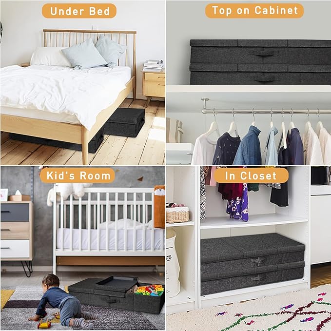 punemi Under Bed Storage Containers, Set of 2 Low Profile Under Crib Storage Bins With Lid, Large Sturdy Under Bed Clothes Drawer Organizers Box for Dorm Room Couch Closet Basement, Black-NeatNest