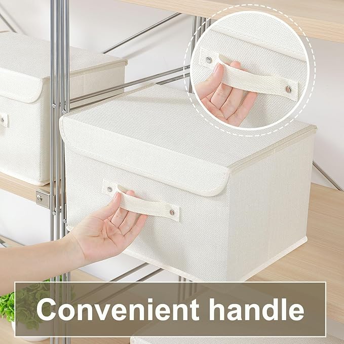 Fabric Storage Bins Cube Organizers with Flip-Top Lid and Handles,Storage Boxes for Organizing Home,Office,and Closet,Beige,3 Pack 13 X 9.1 X 7.9 in-NeatNest