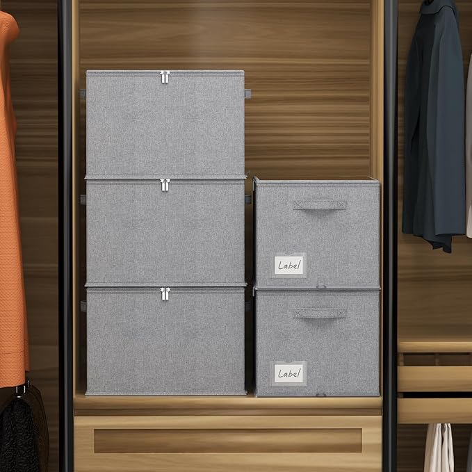2 Pack Shoe Organizer for Closet - Shoe Storage Bins with Clear Cover, Fabric Shoe Storage Containers with Reinforced Handles, Fits up to 24 Pairs (Grey, 16.5 * 12.6 * 12.2in)-NeatNest
