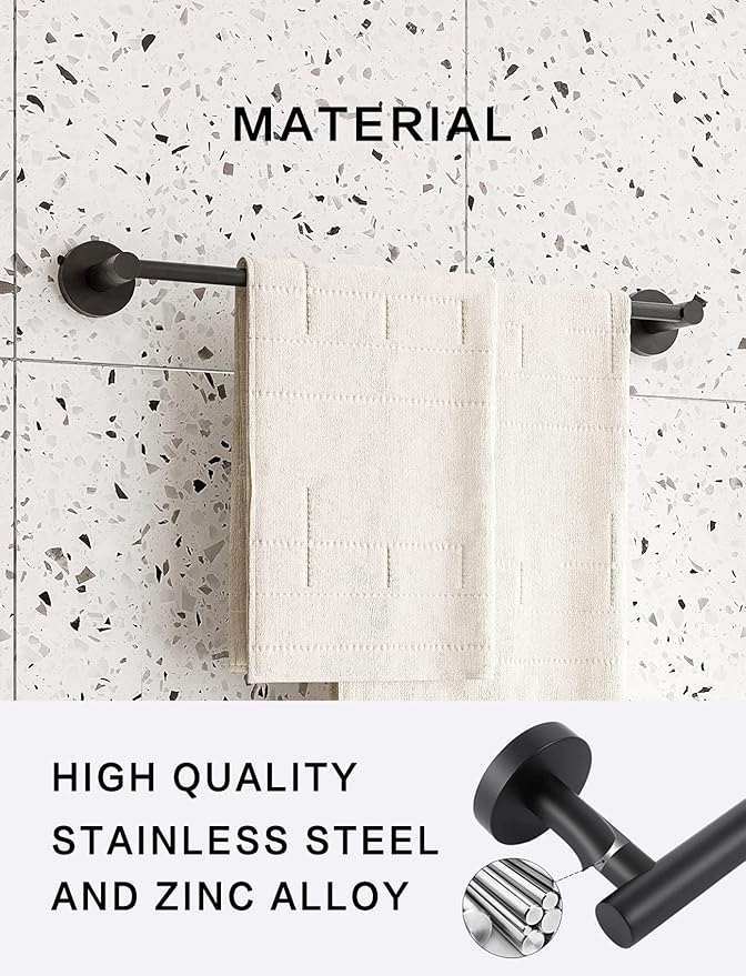 Fixsen 18-inch Matte Black Single Towel Bar Towel Rack Hand Towel Holder Stainless Steel and Zinc Alloy 1pc for Kitchen and Bathroom Wall Mount Heavy Duty Storage